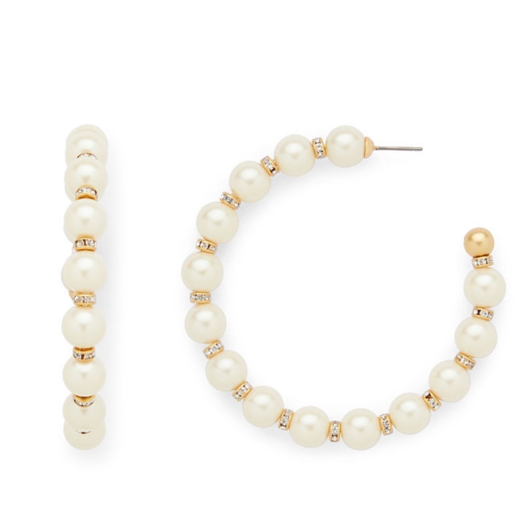 Elegant Gold and Cream Pearl Hoop Earrings